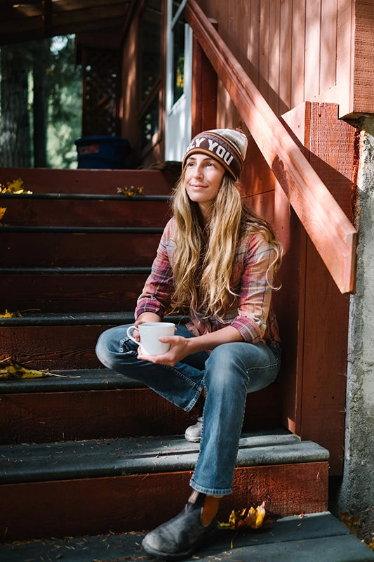Model Wearing Only You Smokey Bear Beanie front angled View