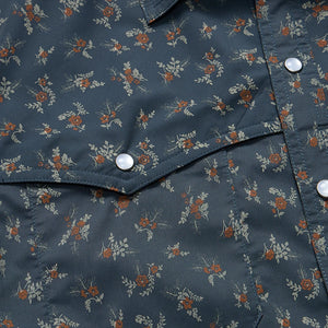 Howler Brothr's Open Country Tech shirt in the Rancher floral - dark Slate option, flat lay  close up fabric detail view