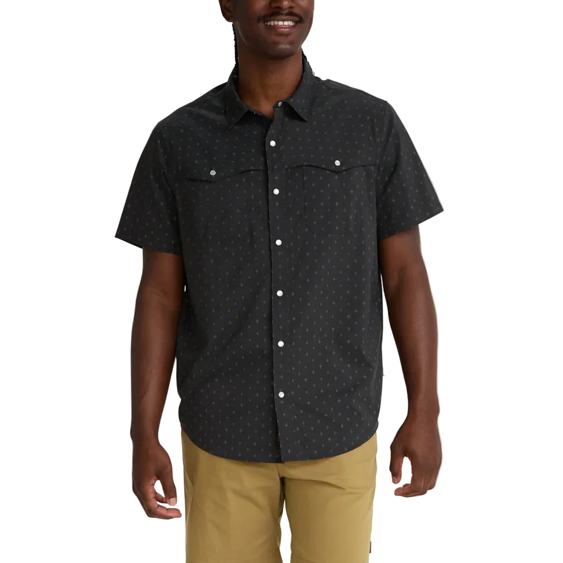 Howler Brothers Open Country Tech Shirt Supernovas mens pearl snap performance shirt Antique Black