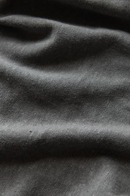 Bridge & Burn Organic Hemp T-shirt in Slate Grey, flat lay close up fabric detail view