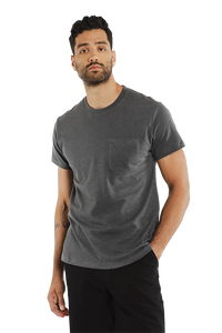 Model Wearing Bridge & Burn Organic Hemp T-shirt in Slate Grey, front  view