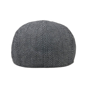 Back view of gray herringbone eight-panel flat cap