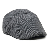 Original Peaky eight-panel scally cap in gray herringbone wool blend, angled view