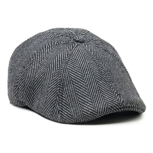 Original Peaky eight-panel scally cap in gray herringbone wool blend, angled view
