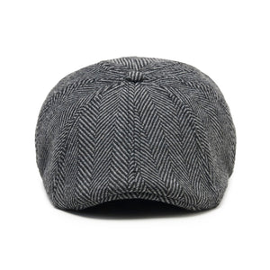 Front view of Original Peaky gray herringbone scally cap