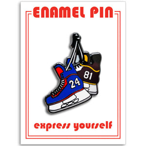 Heated Rivalry Hockey Skates Enamel Pin on backer card, black hard enamel pin with deluxe locking back -- The Simple Man