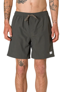 Poolside Volley swim short Black Wash front view – mesh lined nylon swim trunk – The Simple Man
