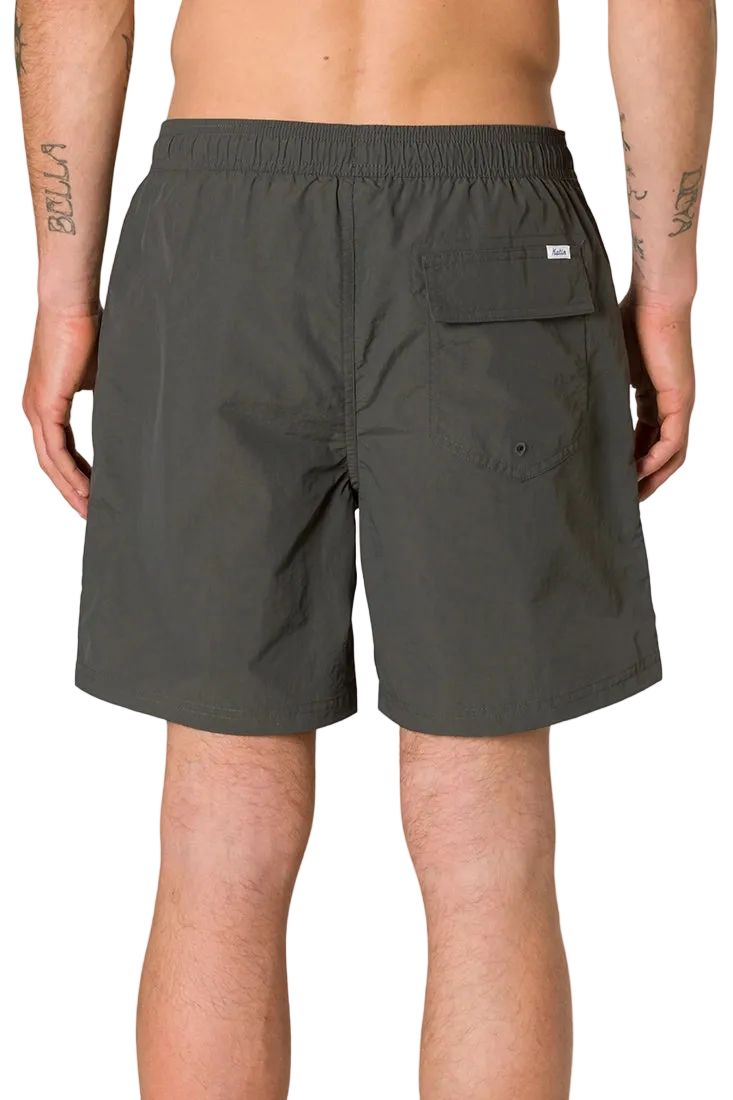Poolside Volley swim short Black Wash back view – back patch pocket and Katin label – The Simple Man