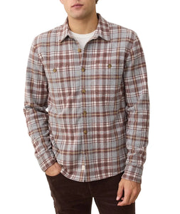 Front view of Pacifica Stretch Twill Overshirt, lightweight men's layer in cotton-poly stretch twill with button front and chest pockets