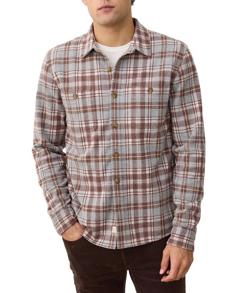 Front view of Pacifica Stretch Twill Overshirt, lightweight men's layer in cotton-poly stretch twill with button front and chest pockets