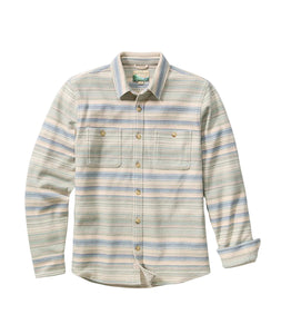 Pacifica stretch twill overshirt blue and green Baja stripe men’s organic cotton shirt jacket