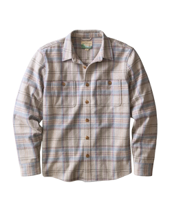 Pacifica Stretch Twill Overshirt in Grey Plaid flat lay front view showing button-flap chest pockets - The Simple Man