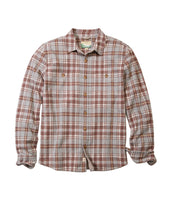 Flat lay of Pacifica Stretch Twill Overshirt in warm plaid colorway, classic fit 215 GSM midweight shirt, exclusive at The Simple Man