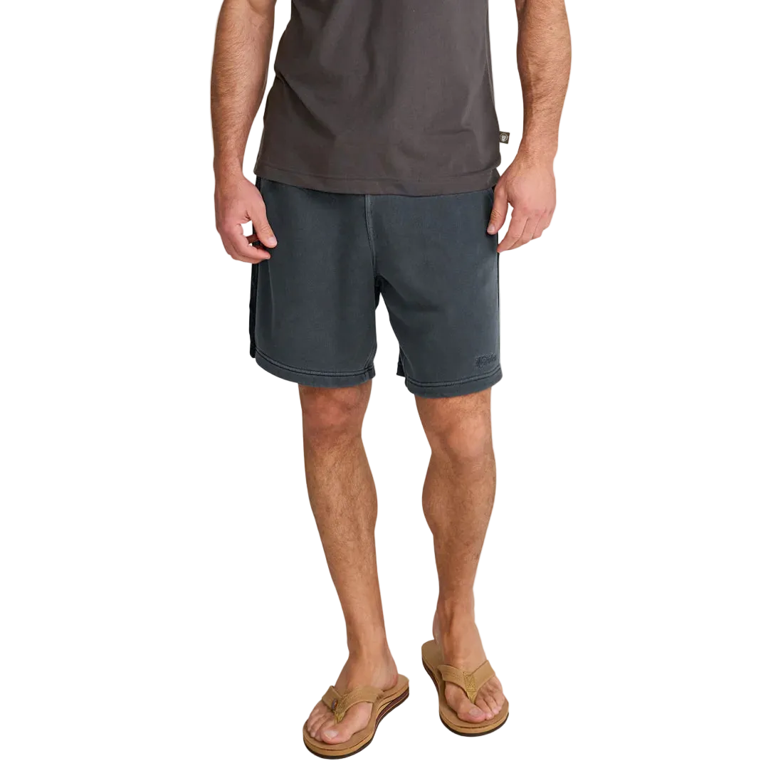 Howler Brothers Palmetto Chill Shorts Washed Navy – front view men's brushed French terry lounge shorts with relaxed fit