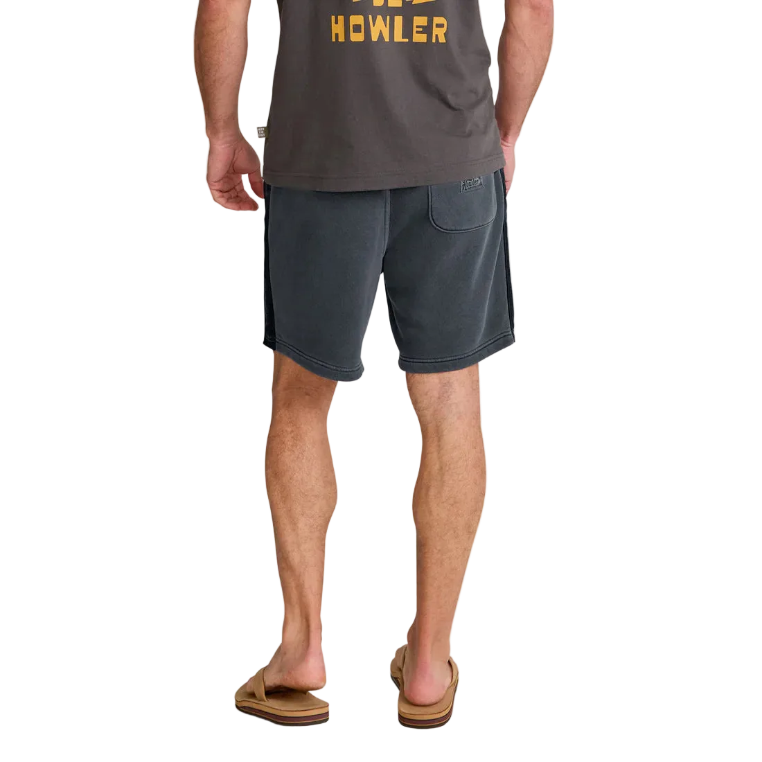 Howler Brothers Palmetto Chill Shorts Washed Navy – back view showing contrast pocket piecing and embroidery detail, men's relaxed fit shorts