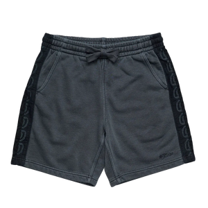 Howler Brothers Palmetto Chill Shorts Washed Navy flat lay – men's cotton blend French terry shorts with contrast side panels and drawcord waist