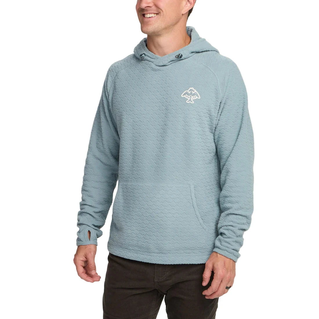 Front view of Palo Duro fleece hoodie with kangaroo pocket and chest logo