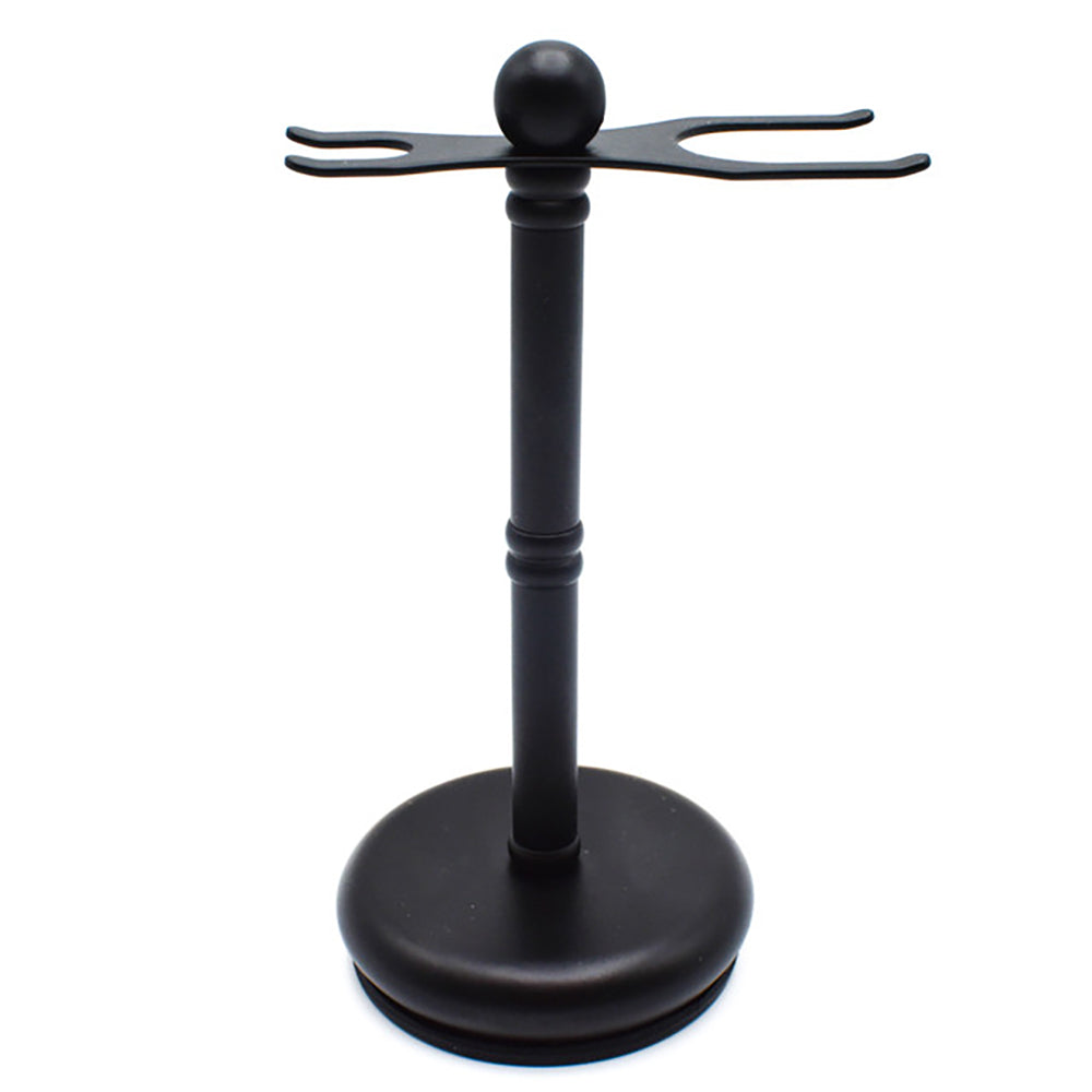 Matte black Parker Deluxe 2-prong razor and brush stand with weighted base from The Simple Man