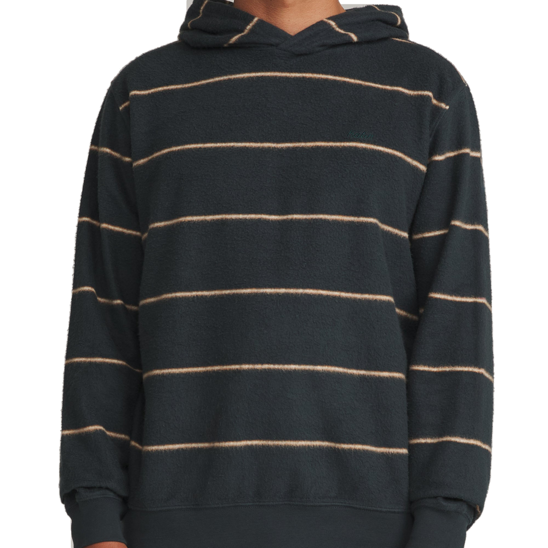 Man wearing the Parks Hood in Black Wash, front view with jeans
