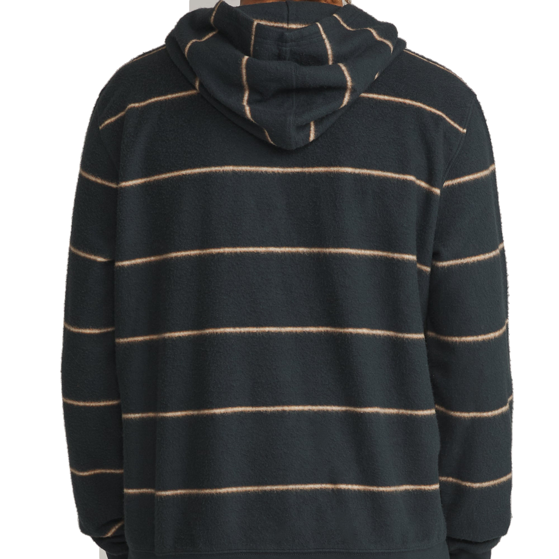 Man wearing the Parks Hood in Black Wash, back view showing the hood