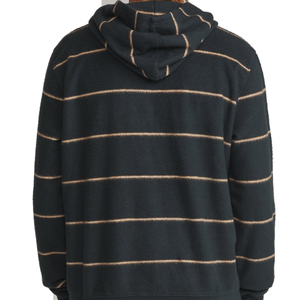 Man wearing the Parks Hood in Black Wash, back view showing the hood