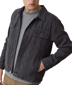 Faded Black overshirt, hand pocket and collar detail view - The Simple Man