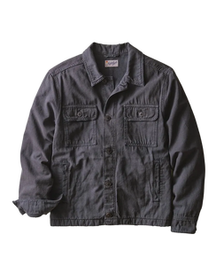 Faded Black cotton canvas overshirt, flat lay view - The Simple Man