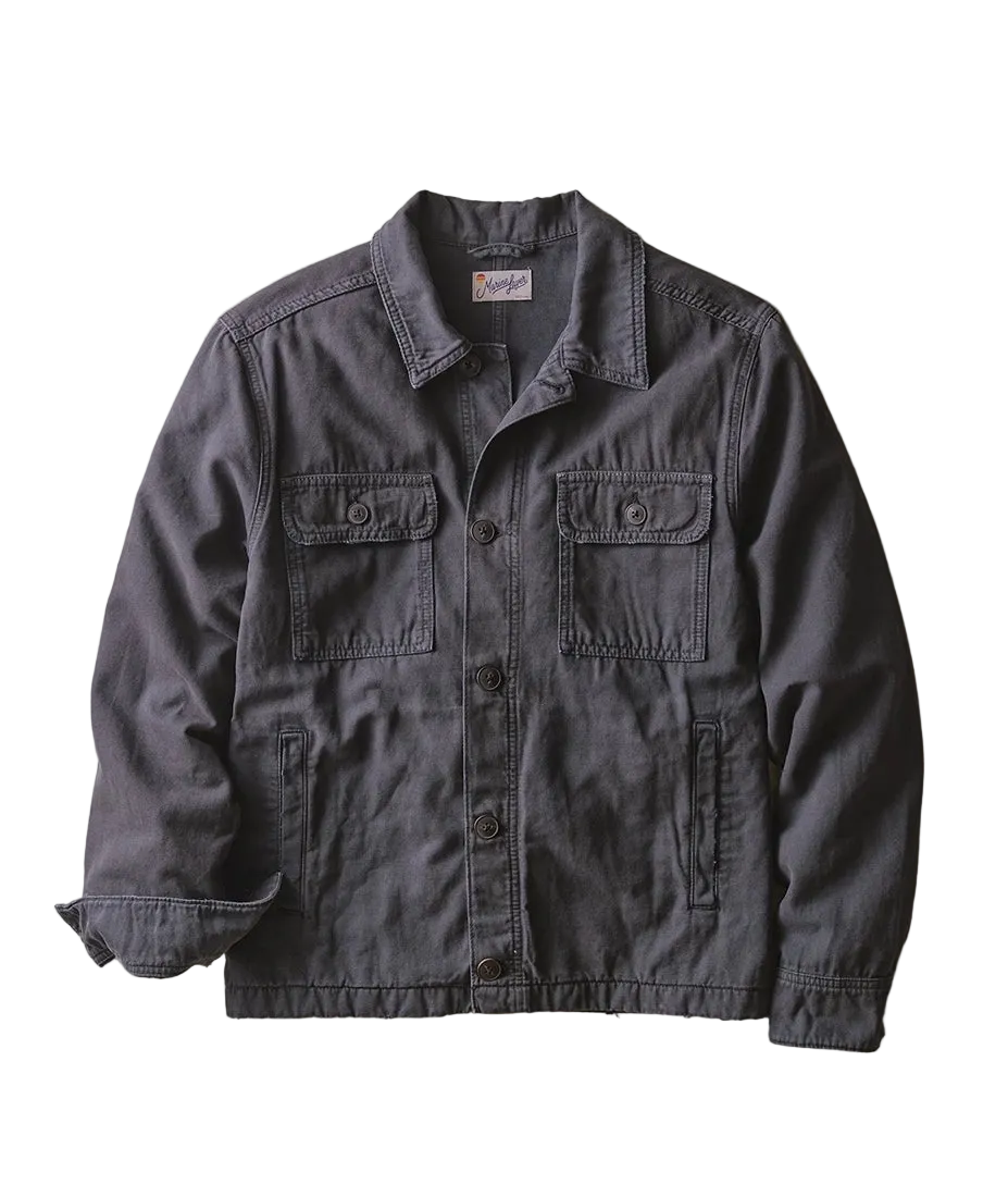 Faded Black cotton canvas overshirt, flat lay view - The Simple Man