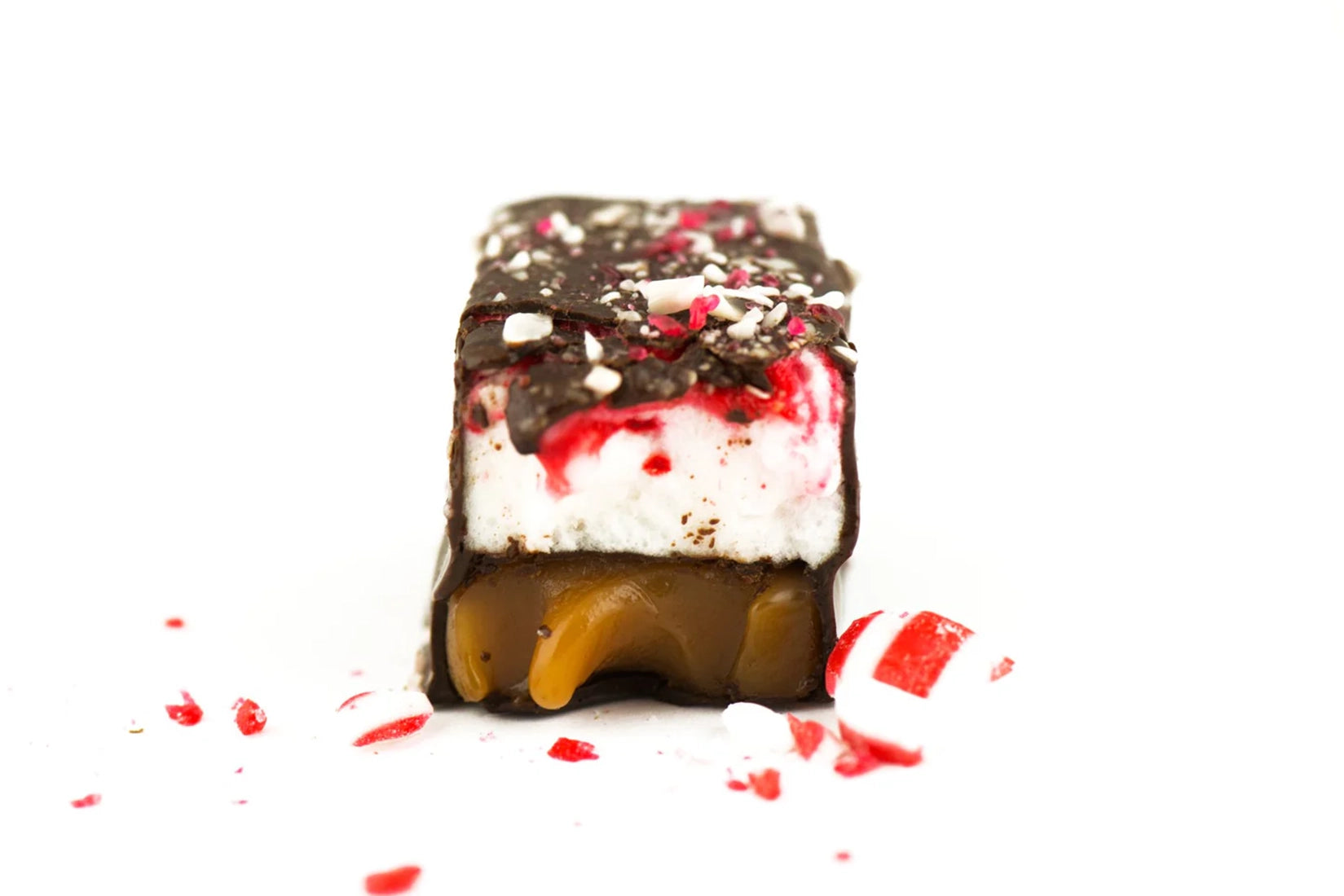 Peppermint Mini Bar with dark chocolate, marshmallow, caramel, and crushed candy cane, featured at The Simple Man.
