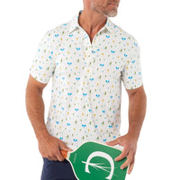 Pickle Baller pickleball polo with paddle – men's performance sport polo in white pickleball print – The Simple Man