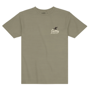 Military green cotton tee with small duck and wordmark chest logo, Pickup Tee front flat lay - The Simple Man