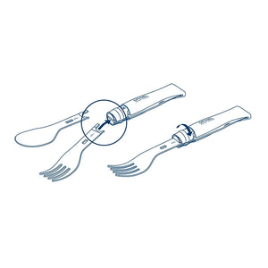 Opinel Picnic + cutlery set, Individual pieces displayed as line drawings