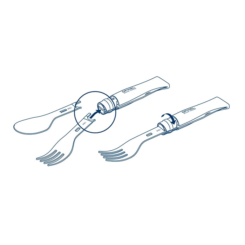 Opinel Picnic + cutlery set, Individual pieces displayed as line drawings