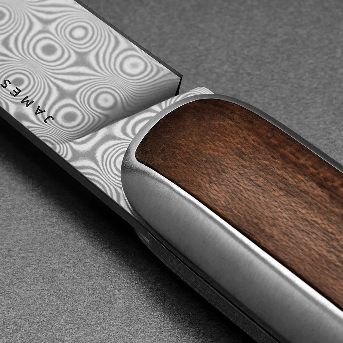 The James Brand Pike knife Damasteel blade pattern detail