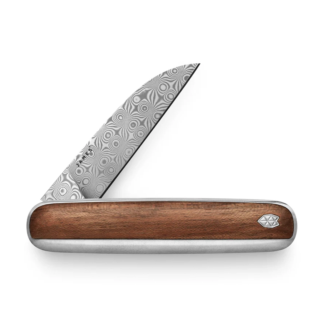 The James Brand Pike knife rosewood and Damasteel soldier view closed