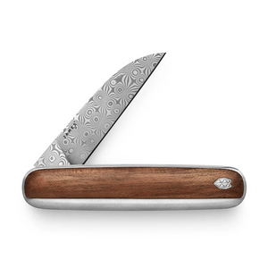 The James Brand Pike knife rosewood and Damasteel soldier view closed