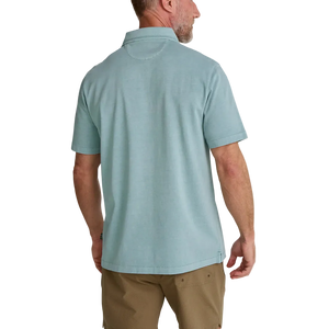 Howler Brothers Pilgrimage Polo in Riviera Blue – back view, garment-dyed cotton men's polo shirt