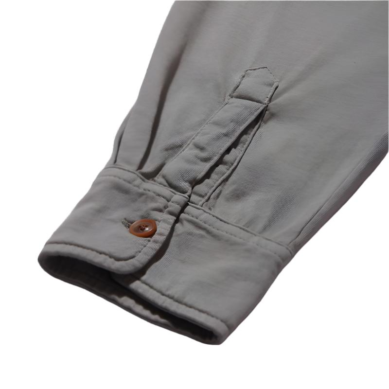 Grayers Pima Cotton Long Sleeve Polo in Moon color, close up fabric detail sleeve view