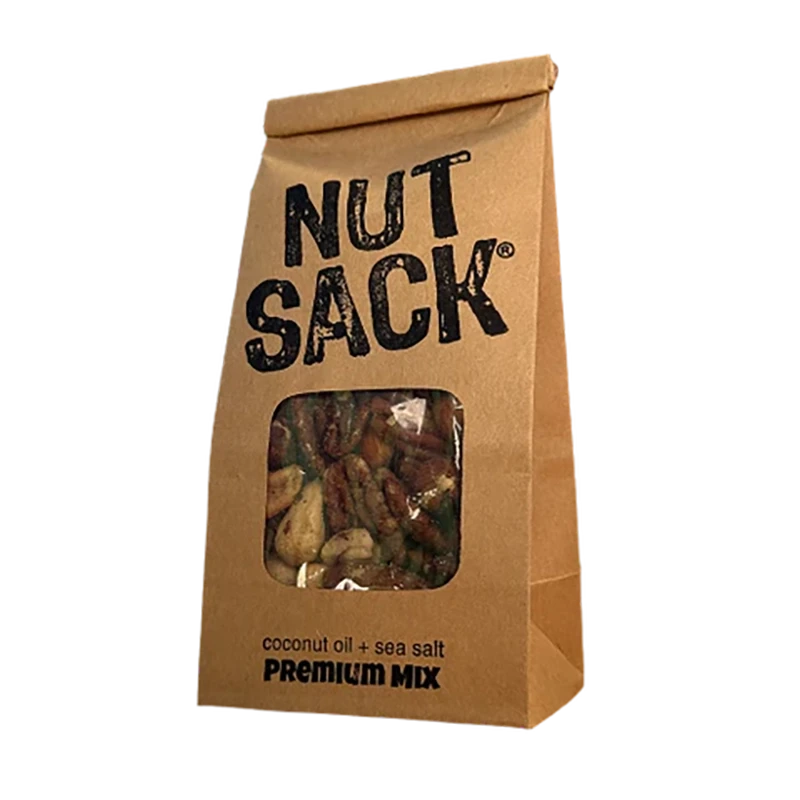 Nut Sack Premium Mix, snack bag of nuts, 6oz, front of bag