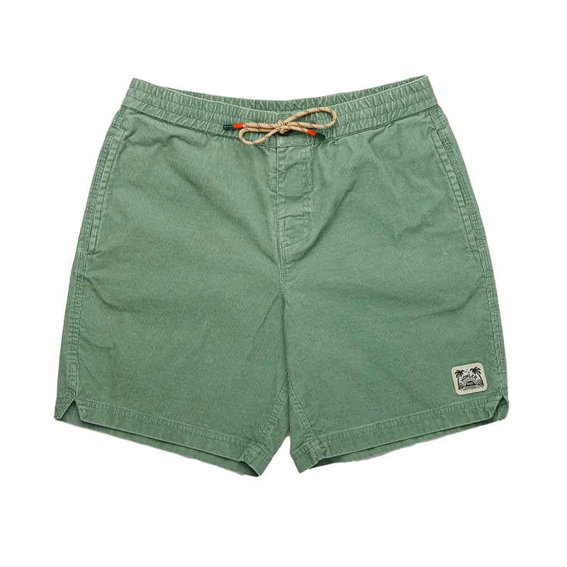 Howler Brothers Pressure drop cord shorts in Lichen Green, flat lay view