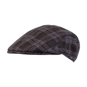 Wigens wool & Silk Pub Cap In Brown/Blue plaid