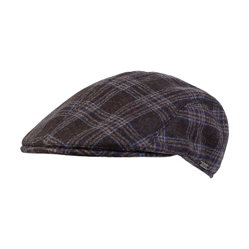 Wigens wool & Silk Pub Cap In Brown/Blue plaid