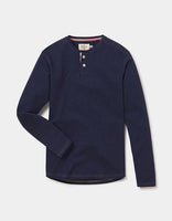 The Normal Brand Puremeso 2 Button henley shirt in navy, Flat lay view
