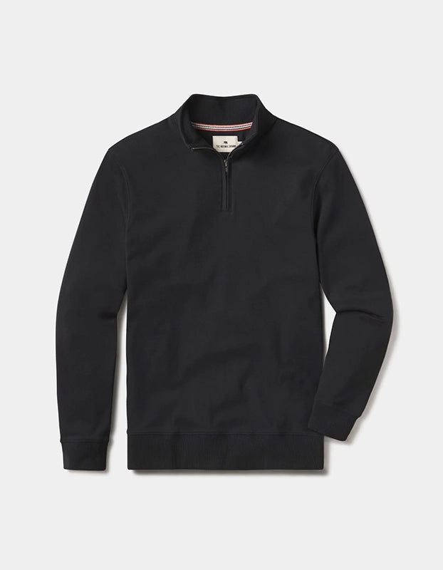 The Normal Brand Puremeso Weekend quarter Zip pullover in Black, Flat lay view