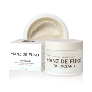 Quicksand texture wax jar with box, dry matte hair styler, front view