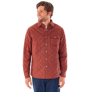 Man wearing Quilted Shacket in Firewood, smiling, styled with jeans - The Simple Man
