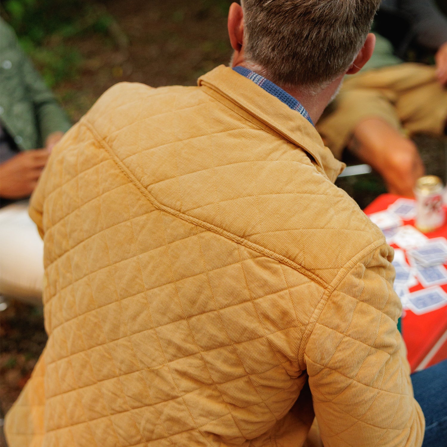 Back view of Corduroy Quilted Shacket in Camel showing diamond quilting - The Simple Man