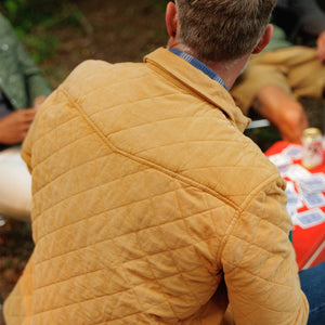Back view of Corduroy Quilted Shacket in Camel showing diamond quilting - The Simple Man
