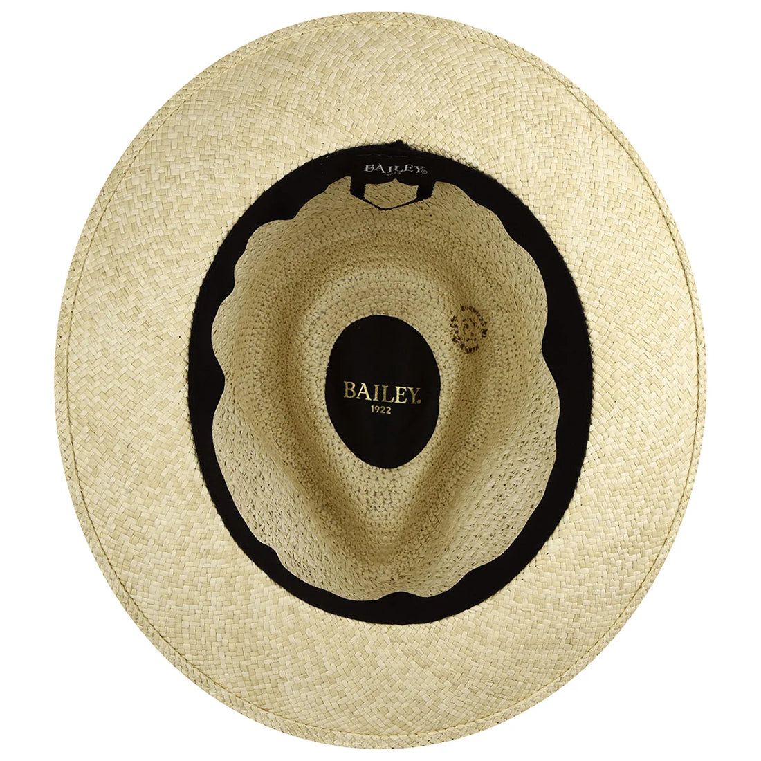 Bailey Racer Panama Hat Natural – interior view showing Bailey 1922 sweatband and Brisa brim construction on men's genuine Panama hat