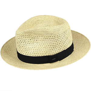 Bailey Racer Panama Hat Natural – side angle view showing teardrop crown, crochet weave, and 2 3/8 inch snap brim on men's Panama hat